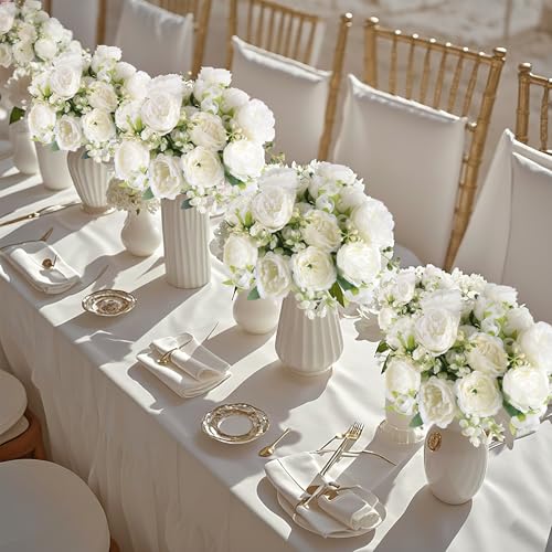Peonies Artificial Flowers 12 Bouquets (White)