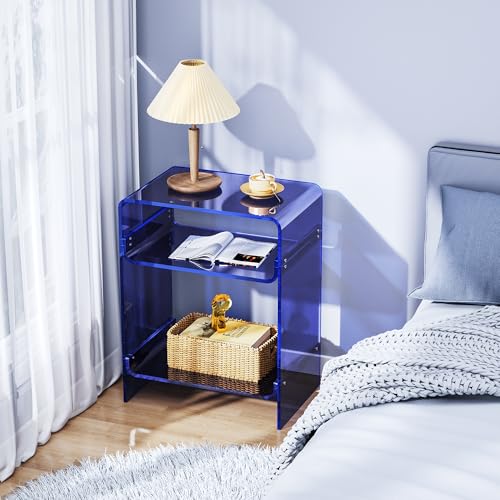 Acrylic Record Player Table with Storage Shelf (Dark Blue / Large)