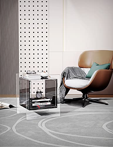 Acrylic Nightstand Colorful Bedside Table with Open Storage Shelf (Black)