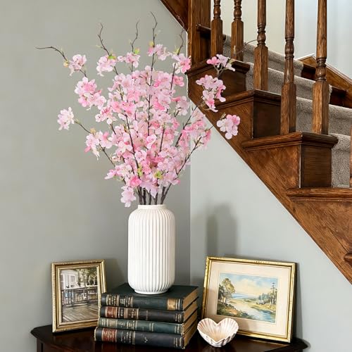 Artificial Cherry Blossom Branches Decor 6 PCS Fake Flowers Indoor (6pcs-29.92 Inch Pink)