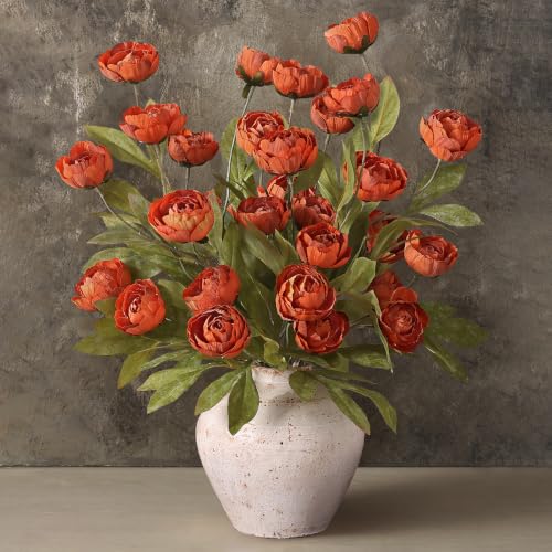 12 Pcs 27" Faux Silk Peony Artificial Fall Flowers Stems for Vase (Orange)