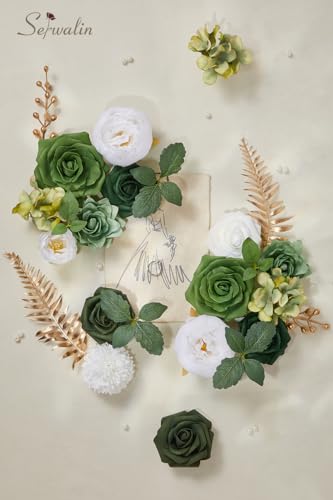 Green Artificial Flowers Box Silk Flowers with Stems for Wedding (A Emerald Green / 1 Box)