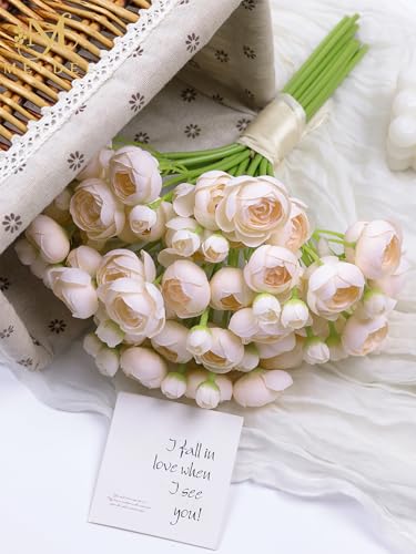 32Pcs Champagne Faux Silk Ranunculus Artificial Flowers Wedding DIY (Light Champagne)