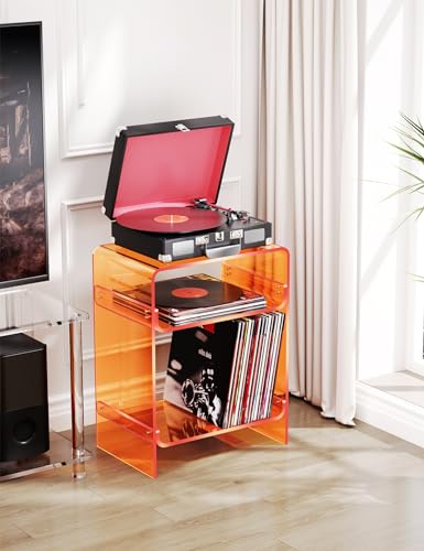 Acrylic Record Player Table with Storage Shelf (Orange / Large)
