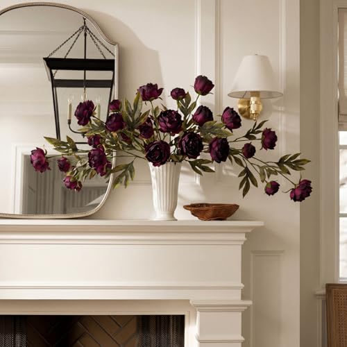 Faux Silk Peony Artificial Flowers Stem for Vase (Dark)