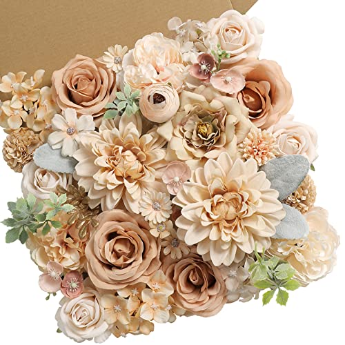 Artificial Flowers Combo Box Set Faux Flowers Bulk Flower Leaf with Stems for DIY Wedding Bouquets Centerpieces Baby Shower Party Home Decorations (Nude Color)