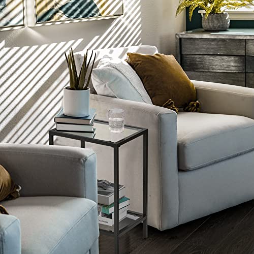 Side Tables Set of 2 with Tempered Glass (Black / 11.8"D x 15"W x 23.6"H)