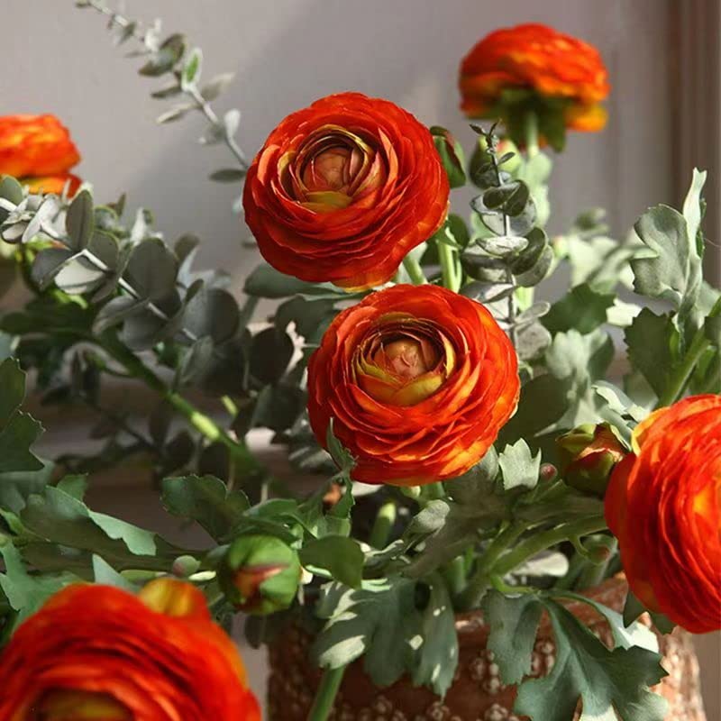 Orange Artificial Ranunculus Flowers with Real Touch Stem (Orange / 10)