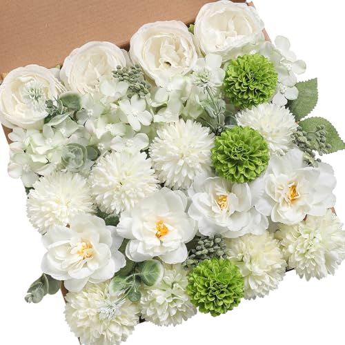 Artificial Flowers Combo for DIY Centerpieces Arrangements Wedding Bridal Bouquet Baby Shower Cake Flower Home Decor (White&green)