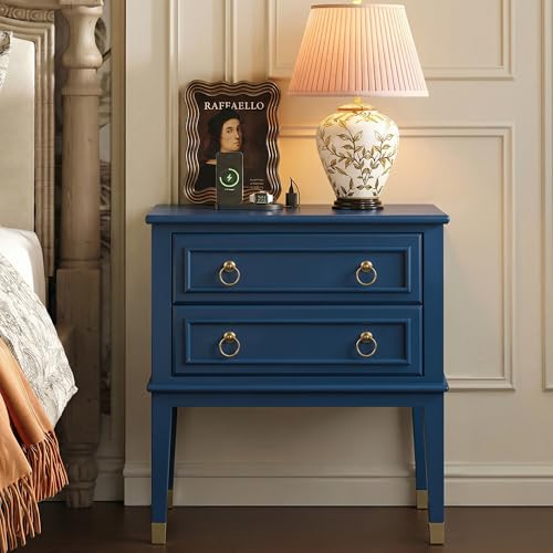 27.6 Inch Tall Nightstand with Charging Station (Prussian Blue)
