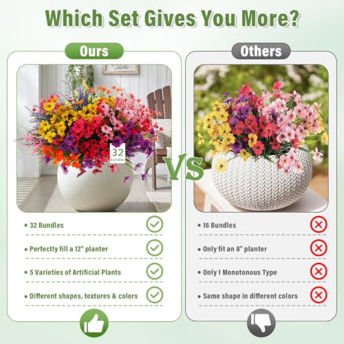 32 Bundles Artificial Flowers Plants for Outdoors (Colorful Artificial Flowers Plants)