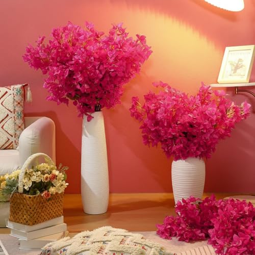 60 Pack Artificial Bougainvillea Bulk Silk Flower (Rose Red,)