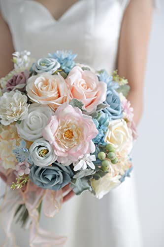 Artificial Flowers Combo Box Set Faux Flowers Bulk Flower Leaf with Stems Arrangements for DIY Wedding Bouquets Party Table Centerpieces Home Decorations Indoor Outdoor (Blue&pink)