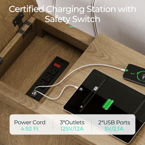 Charging End Table with USB Ports (Oak / Glass Door)