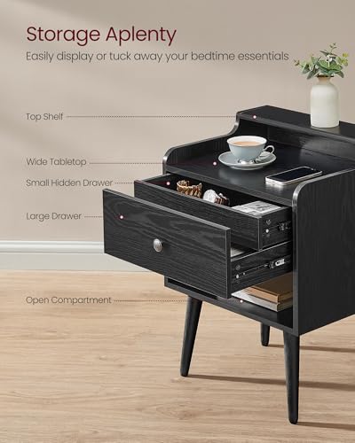 Nightstands Set of 2 (Ebony Black / 15.7"D x 19.7"W x 27.4"H-Mid-Century)