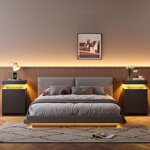 LED Nightstand with Charging Station (Black / 17.7 inch-1P-Charging Station)