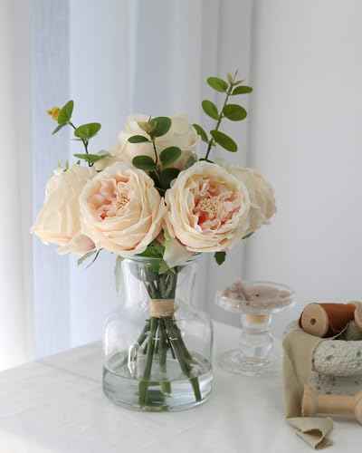 Champagne Roses Artificial Flowers in Vase (Champagne Simulated Rose With Vase)