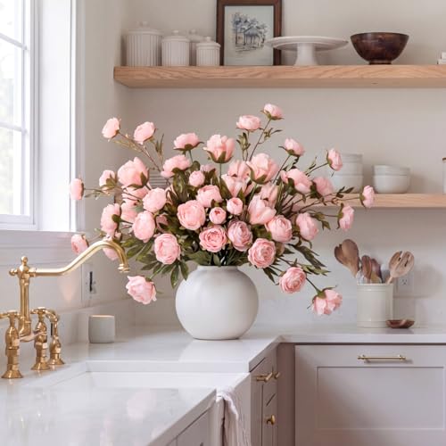 Faux Silk Peony Artificial Flowers Stem for Vase (Pink)