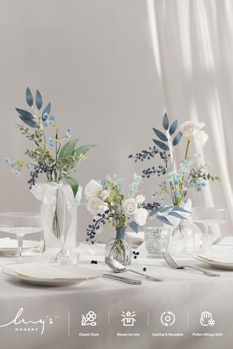 Artificial Faux Greenery Stems 55pcs Navy Blue Fake Greenery (Blu-navy & Cream)