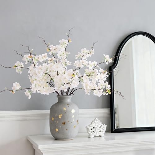 Artificial Cherry Blossom Branches Decor 12 PCS Fake Flowers Indoor (12pcs-18.11 Inch White)