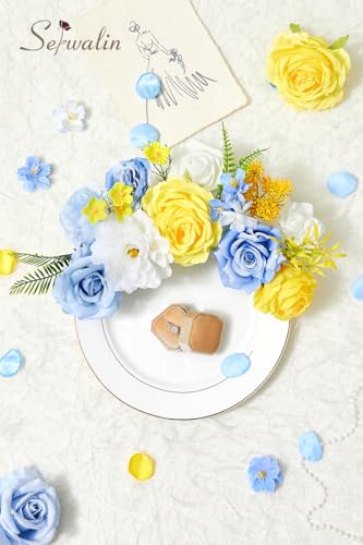 Artificial Blue & Yellow Flowers (Yellow and Light Blue / 1 Box)