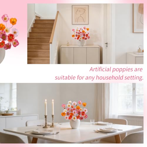 12PCS 36Heads Artificial Poppy Flowers with Stems (Orange+pink)