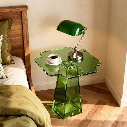 Acrylic Side Table Nightstand (Green / 19.7“×19.7“×20”)