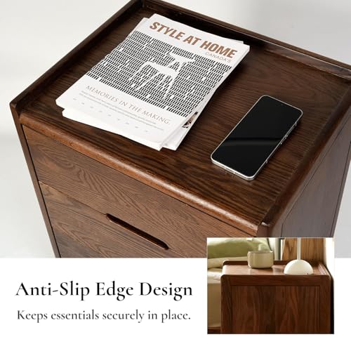 Nightstand Solid Wood Small End Table w (Walnut)