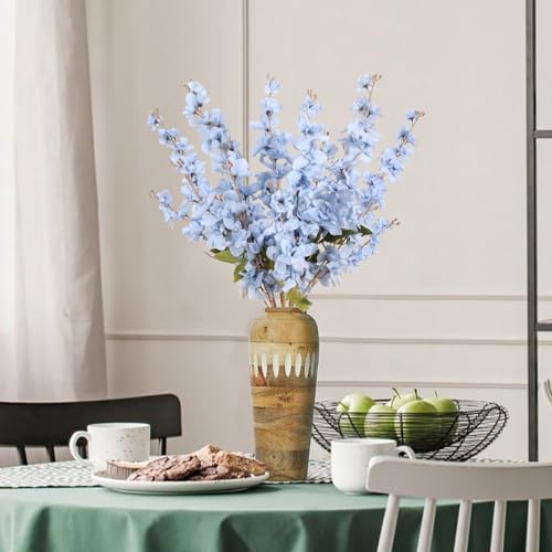 6PCS Blue Delphinium Artificial Flower Lifelike Silk Larkspur Flowers Plant 35.43" Long Stem Blossoms Fake Flowers for Tall Vase Floral Arrangements Home Table Wedding Decor (Blue)