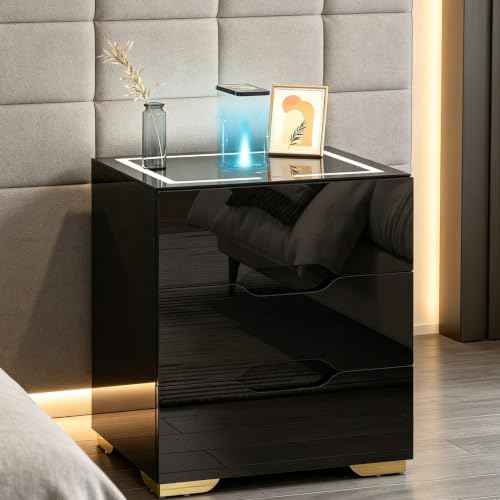 3 Drawer Nightstand with Charging Station (Black)