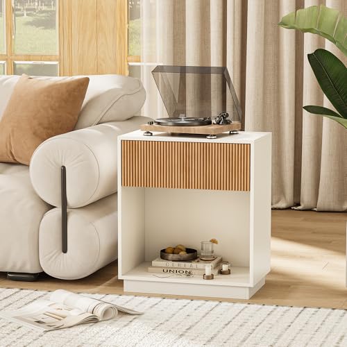 Fluted Nightstands Set of 2 (White & Oak)