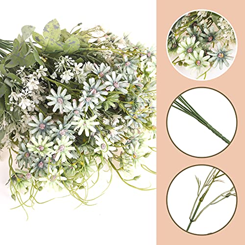 Artificial Flowers Wildflowers Silk Daisy Spring Fake Daisies Decoration Summer UV Resistant Colorful Mixed Bundles Faux Greenery Outdoor Plant Stem Filler for Home Decor Indoor Floral Arrangements (05-green)