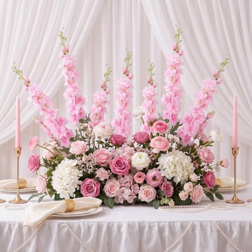 16Pcs Light pink Delphinium Artificial Flowers 33.5" Long Stem Pink Flower (Light Pink)