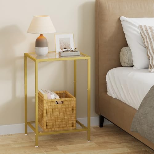 Side Tables Set of 2 with Tempered Glass (Gold / 11.8"D x 15"W x 23.6"H)