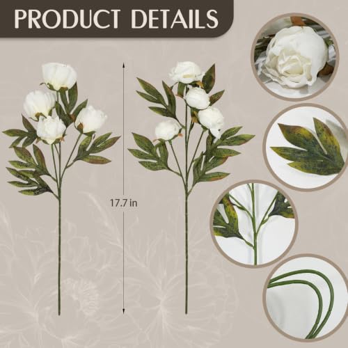 12 PCS 18" Faux Peonies Artificial Flowers Silk Flowers for Vase (White / 12P)