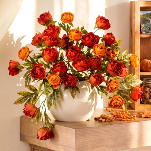 Faux Silk Peony Artificial Flowers Stem for Vase (Autumn)