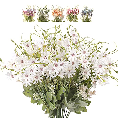 Artificial Flowers Wildflowers Silk Daisy Spring Fake Daisies Decoration Summer UV Resistant Colorful Mixed Bundles Faux Greenery Outdoor Plant Stem Filler for Home Decor Indoor Floral Arrangements (04-white)