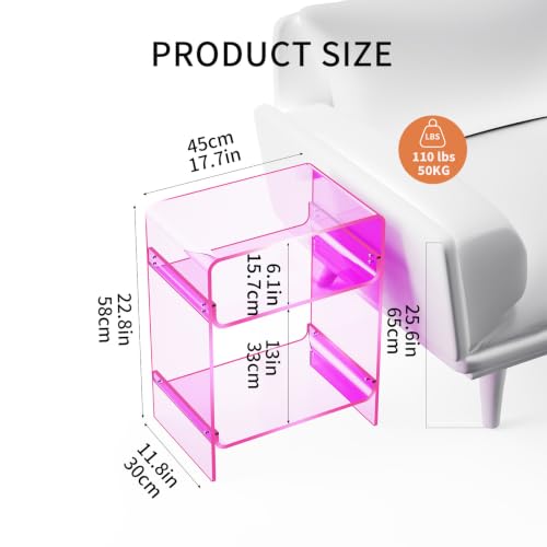 Acrylic Record Player Table with Storage Shelf (Pink / Large)