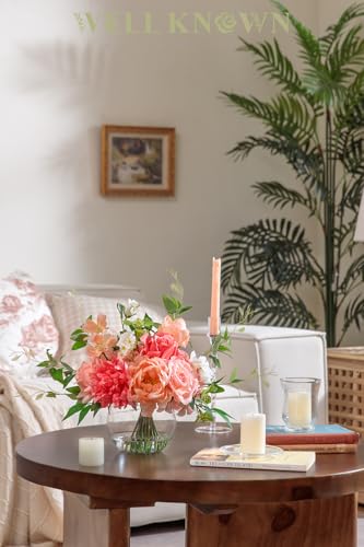 Artificial Flowers in Vase with Fake Water (Coral & Peach Plus)