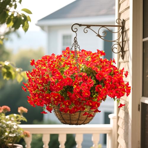 16PCS UV Resistant Artificial Morning Glory Flowers with Eucalyptus (Red)