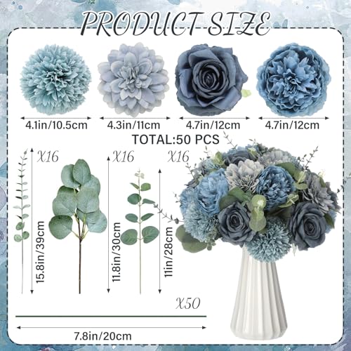 98pcs Artificial Flowers with Stems (Dusty Blue)
