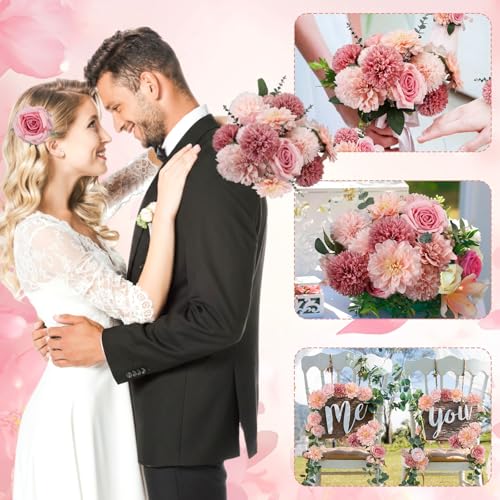 98pcs Artificial Flowers with Stems (Pink Color)
