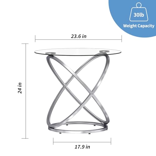 Glass Round End Table (Silver)