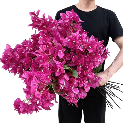 Pack of 16 Artificial Bougainvillea Flower Stems Silk Bougainvillea Long Branches Full Blossoms for Home Wedding Table Centerpiece Shower Event Backdrop Indoor Outdoor Decorations (Violet)