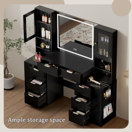 47.24" Big Modern Vanity Desk with Mirror and Lights (Dark)