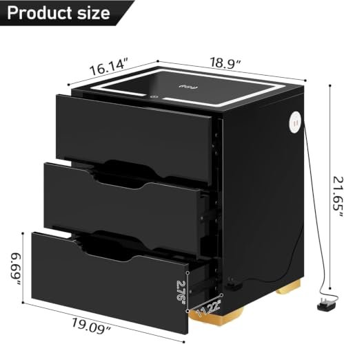 3 Drawer Nightstand with Charging Station (Black)