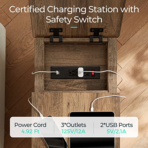 Charging End Table with USB Ports (Brown / Wood Door)