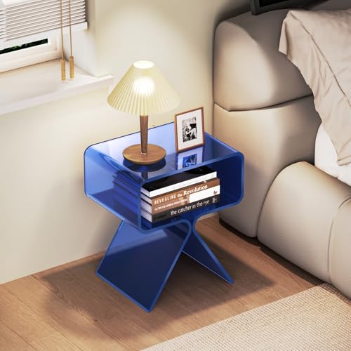 Acrylic Nightstand Bedside Side Table (Dark Blue)