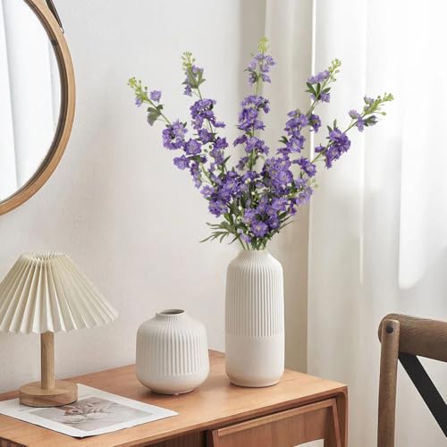Purple Delphinium Artificial Flowers 5PCS Silk Flowers with Stems 28.3" Realistic Larkspur Faux Delphinium for Wedding Centerpieces Home Tables Party Decor (5pcs-purple)