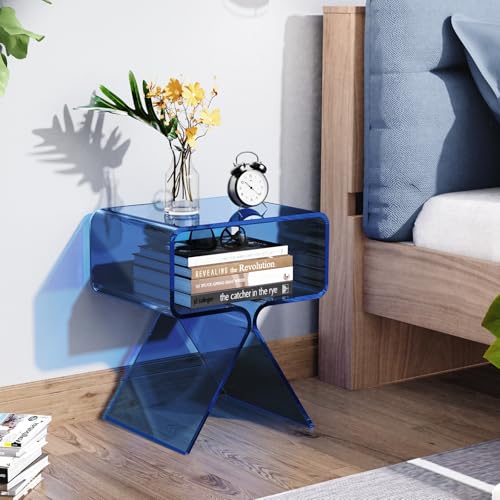 Acrylic Nightstand Bedside Side Table (Blue)